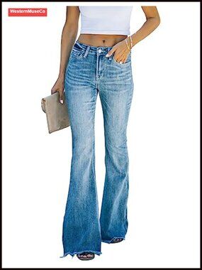 High Waisted Flare Bell Bottom Wide Leg Stretch Denim Jeans